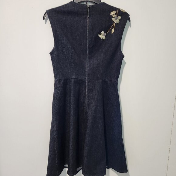 Elie Tahari Sleeveless Black Gray Denim Dress Beaded Sewn Detailing Size 4 - Picture 9 of 9